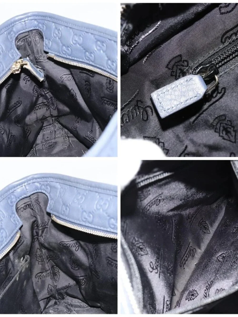 GUCCI GG Canvas Guccissima Tote Bag Leather Navy Gold 211138 Auth 180831